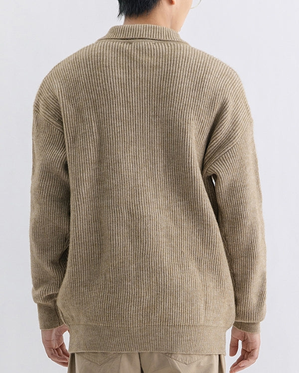 Ribbed High-Neck Button Cardigan