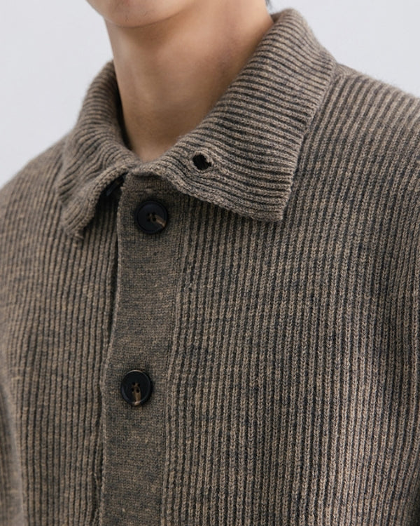 Ribbed High-Neck Button Cardigan