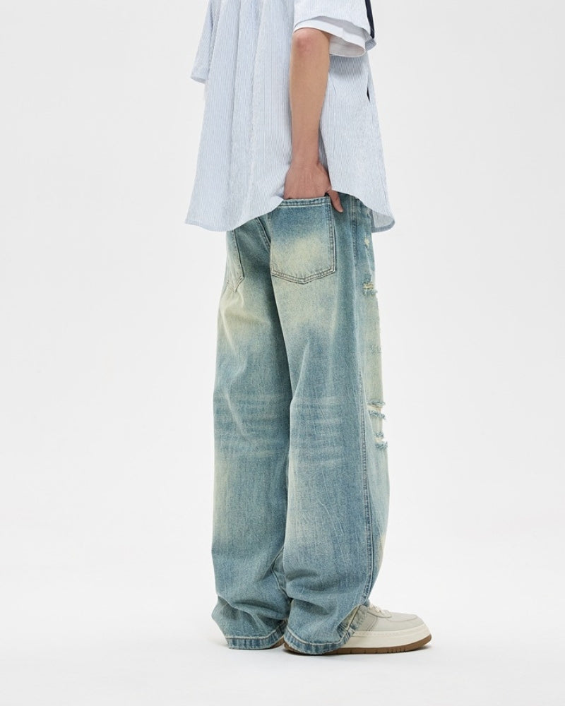 Vintage Distressed Wide-Leg Jeans
