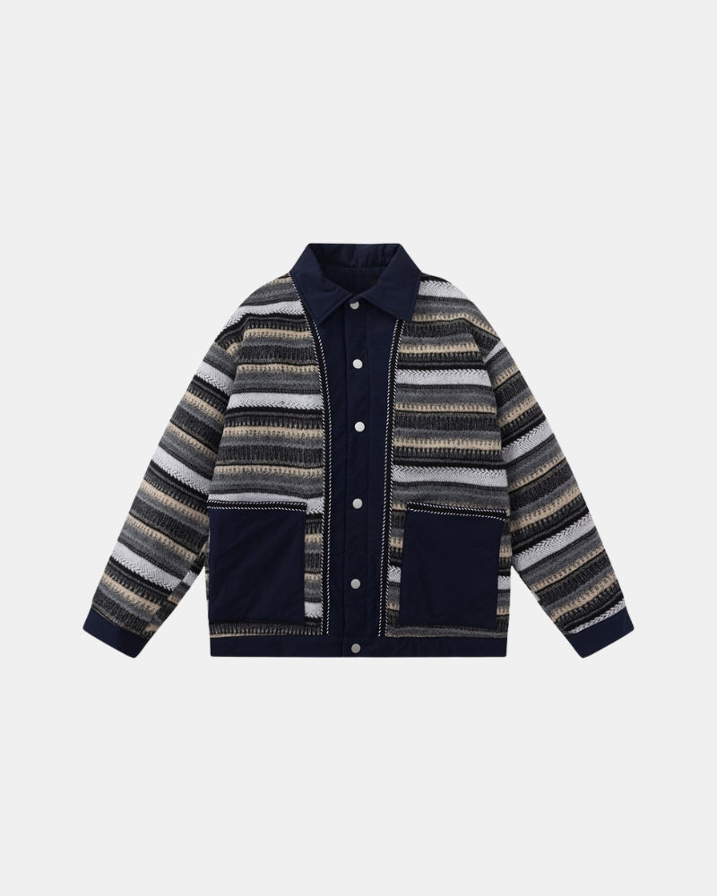 Striped Patchwork Button Jacket