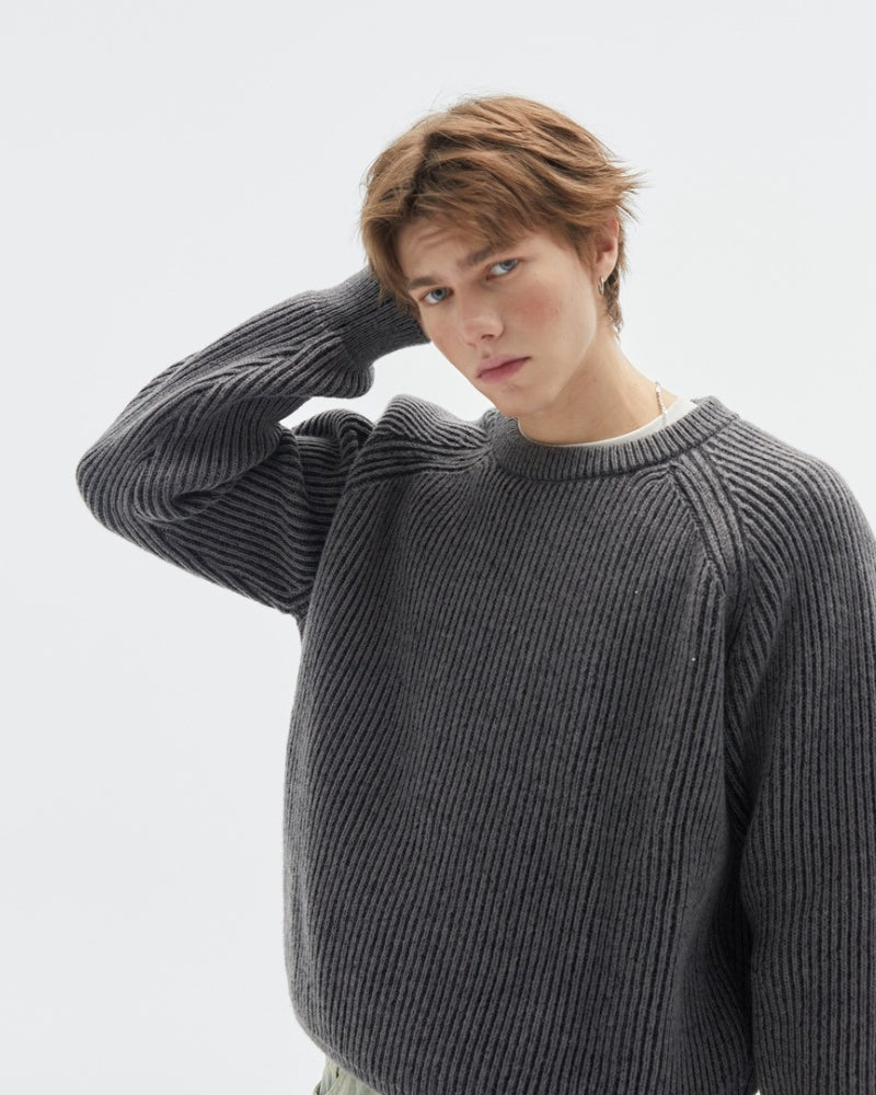 Ribbed Belange Knit Crewneck Sweater