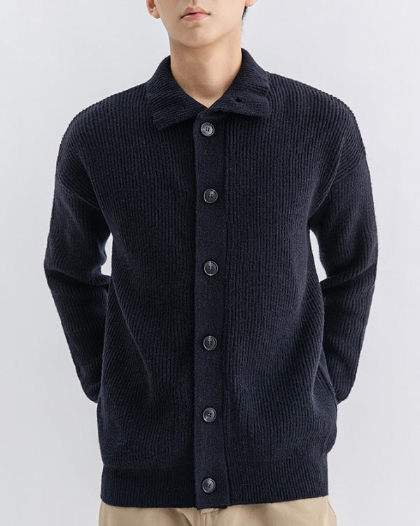 Ribbed High-Neck Button Cardigan