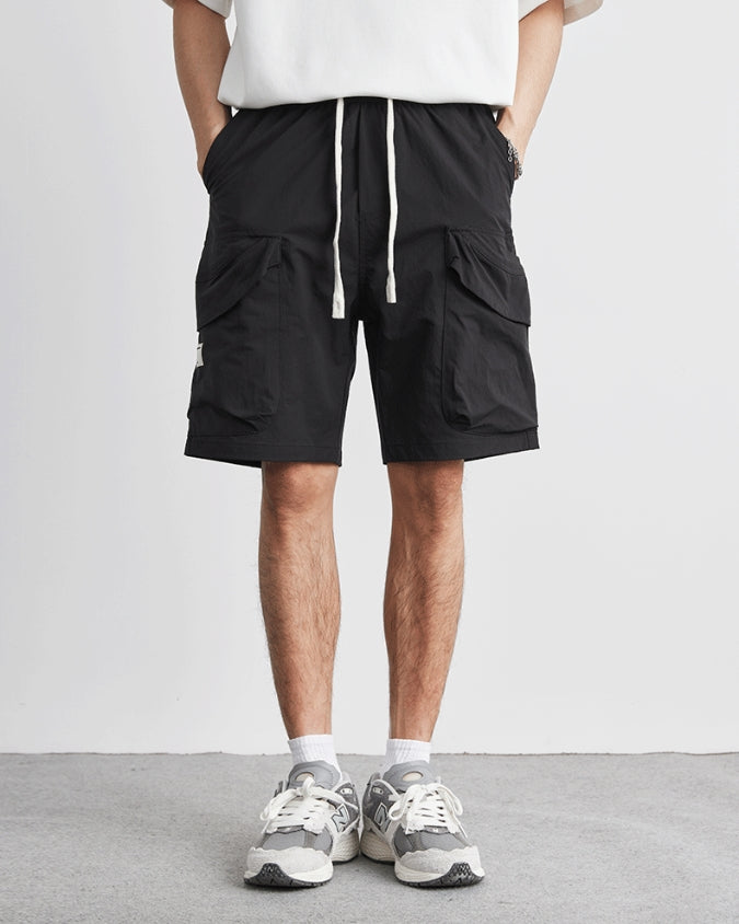 Wide Relaxed Cargo Shorts with Drawstrings