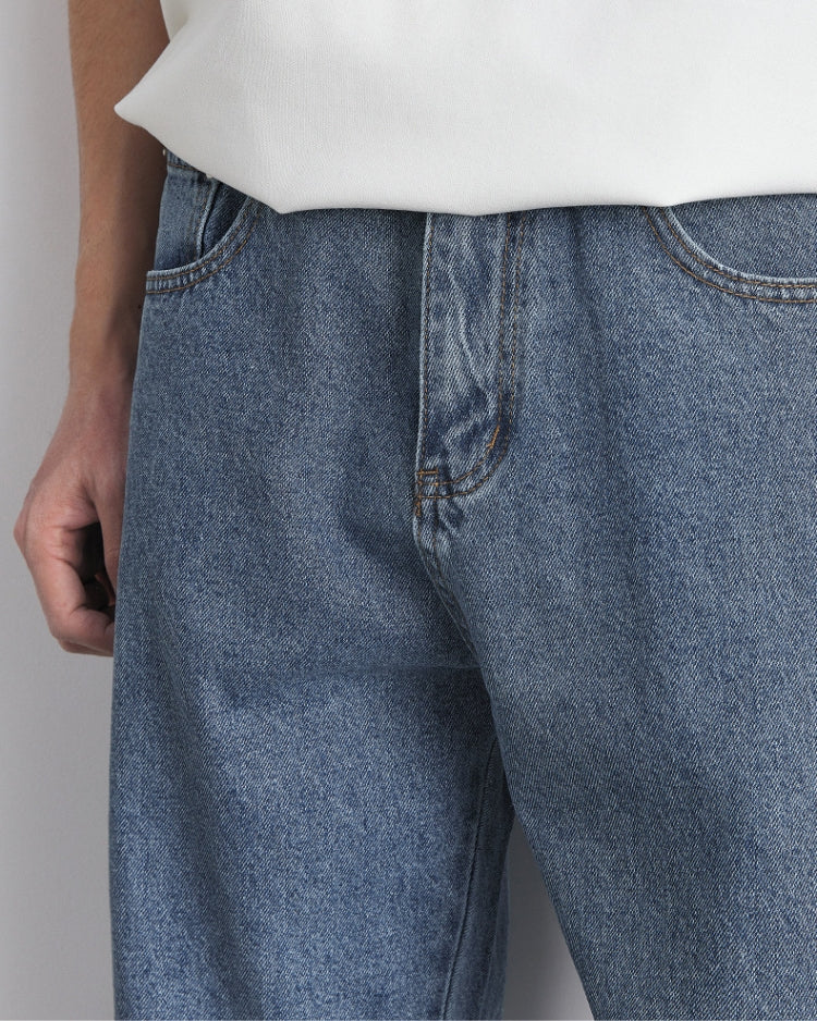 Washed Indigo Classic Straight Denim Jeans