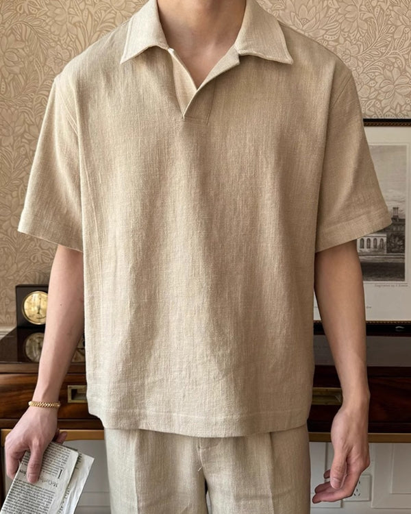 Linnen Mix Open Polo Shirt