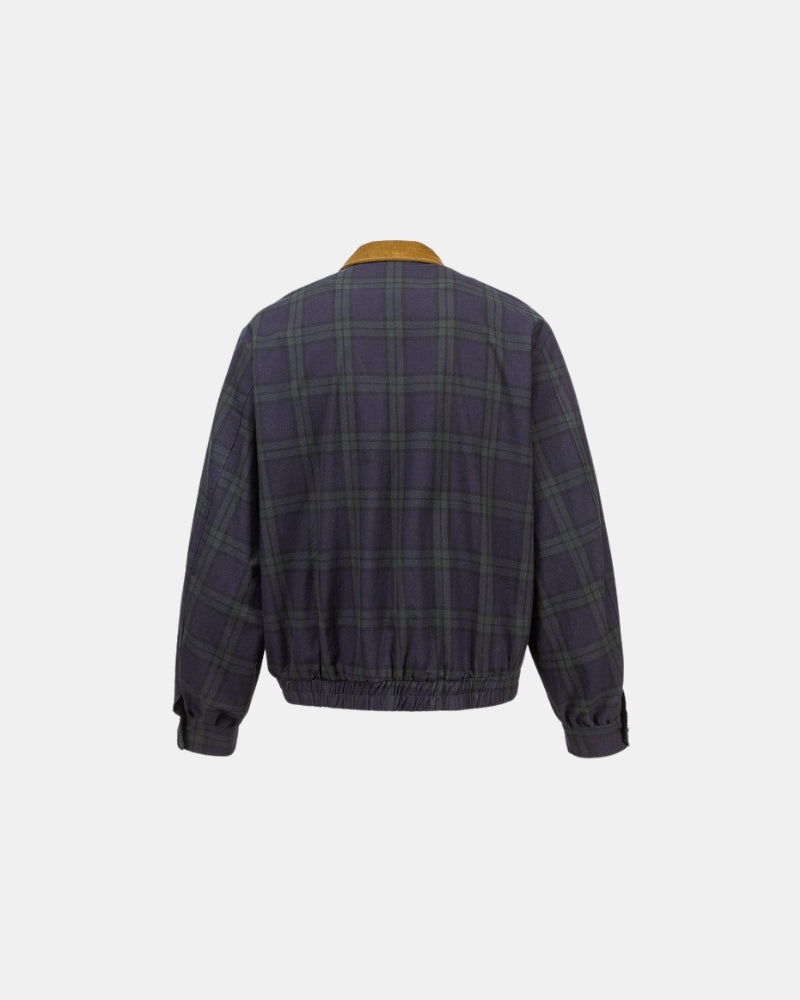 Plaid Zip-Up Jacket with Corduroy Collar