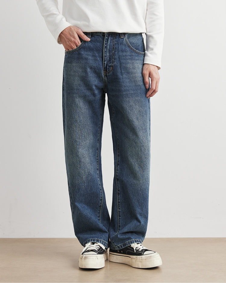 Vintage Wash Wide-Leg Denim Jeans