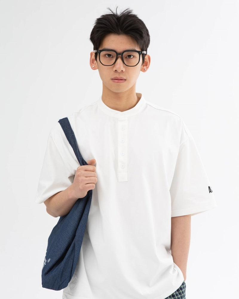Mandarin Collar Half‑Placket Tee