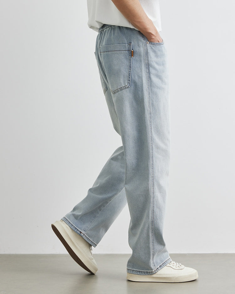 Light Wash Elastic Waistband Drawstring Jeans