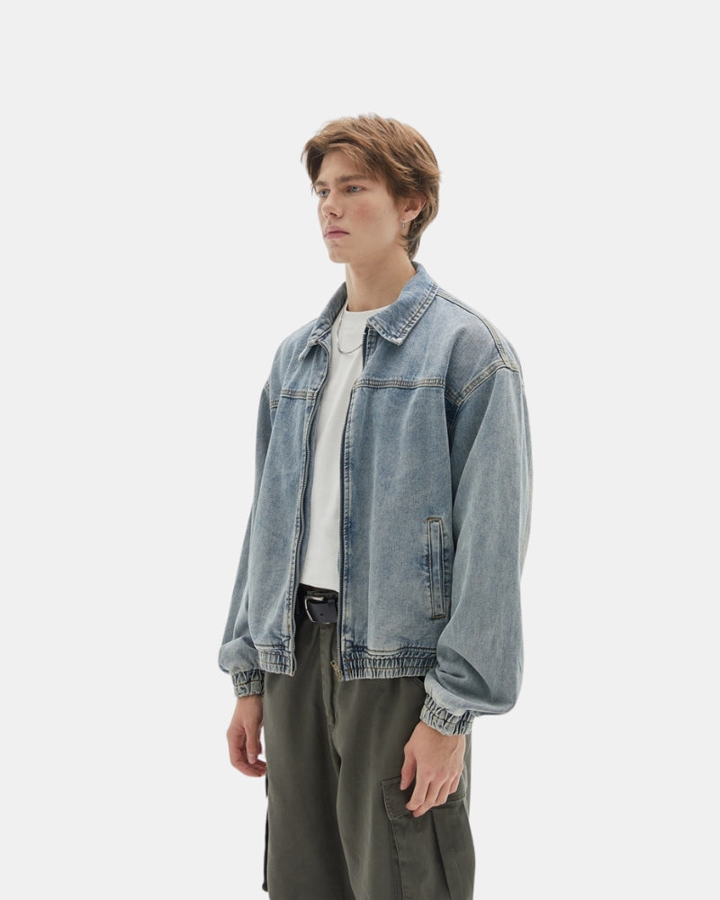 Washed Denim Bomber Jacket