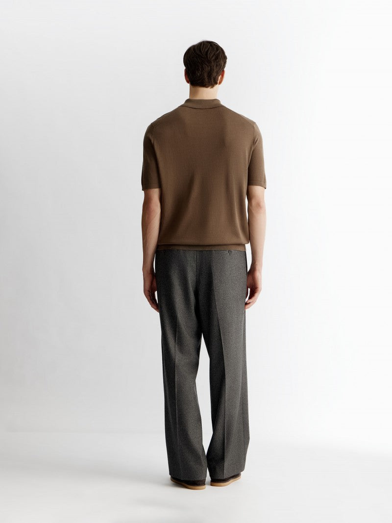 Silk and cotton polo jumper Tobacco