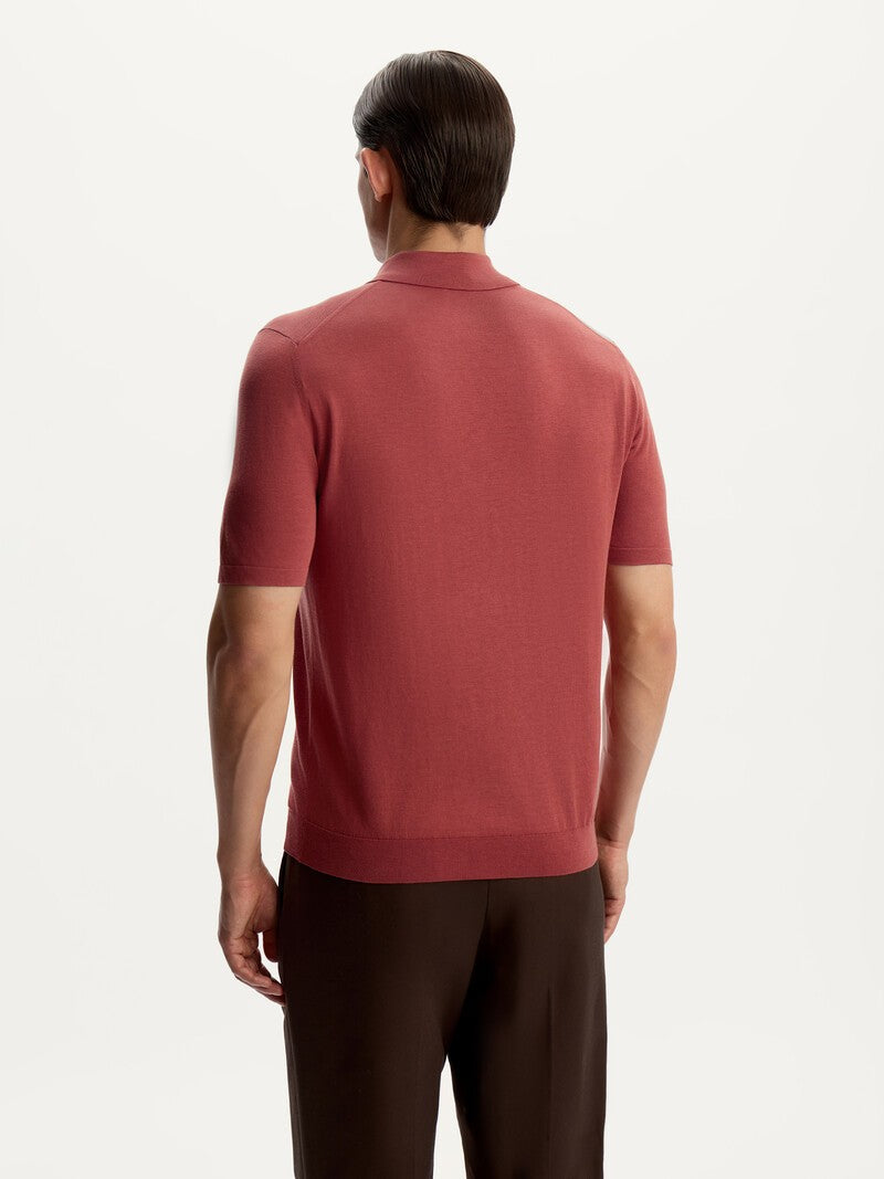 Silk and cotton polo jumper Terracotta