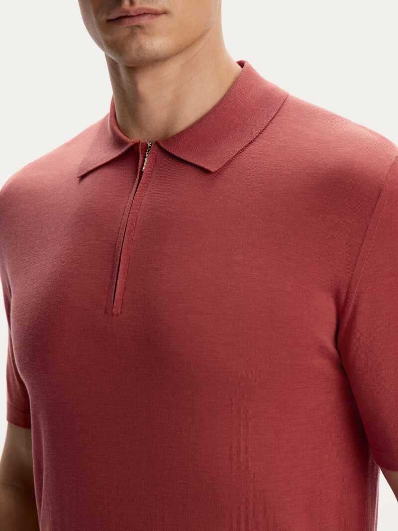 Silk and cotton polo jumper Terracotta