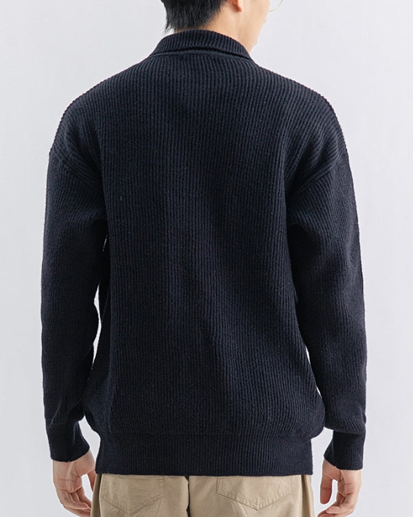 Ribbed High-Neck Button Cardigan