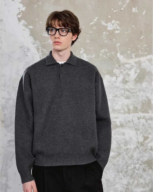 Textured Knit Polo Sweater