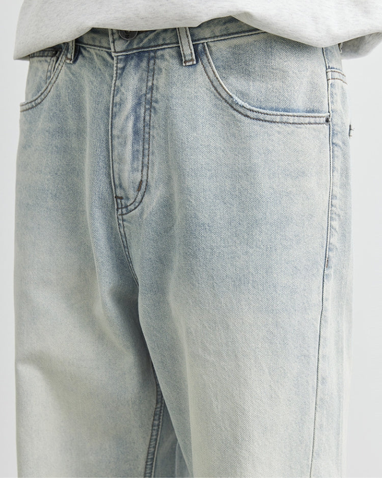 Light Wash Logo-Embroidered Baggy Jeans