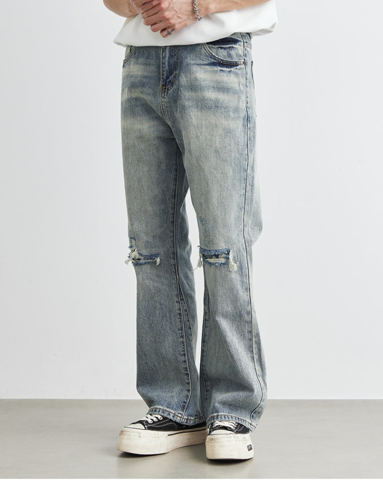 Distressed Wide Leg Denim Jeans