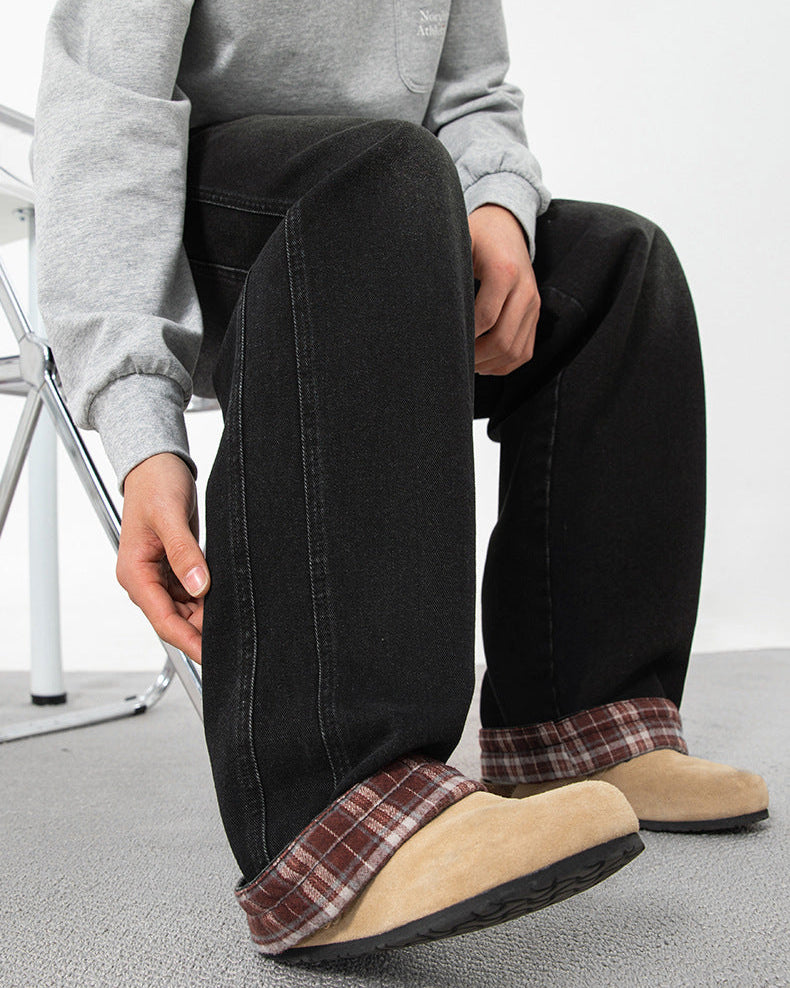 The Retro Plaid Patchwork Washed Jeans