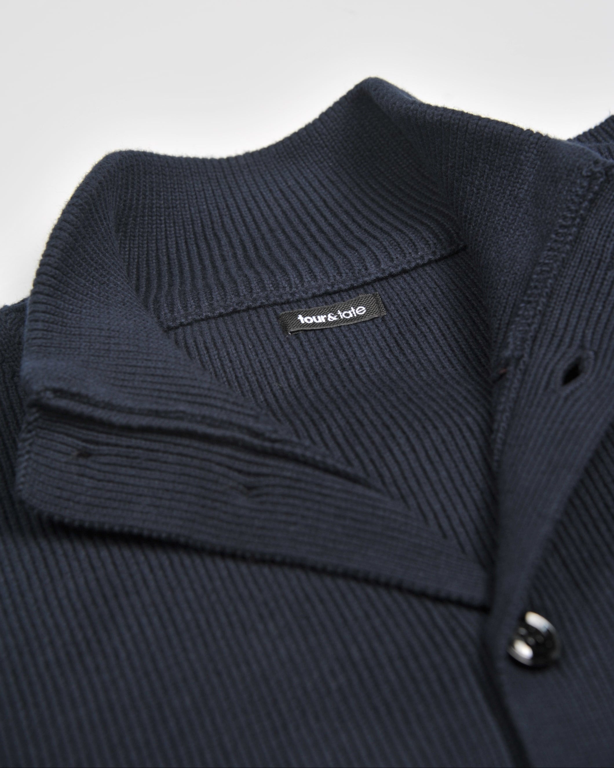 Navy Ribbed Button Closure Cardigan