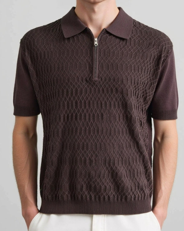 Textured Zip Polo Knit