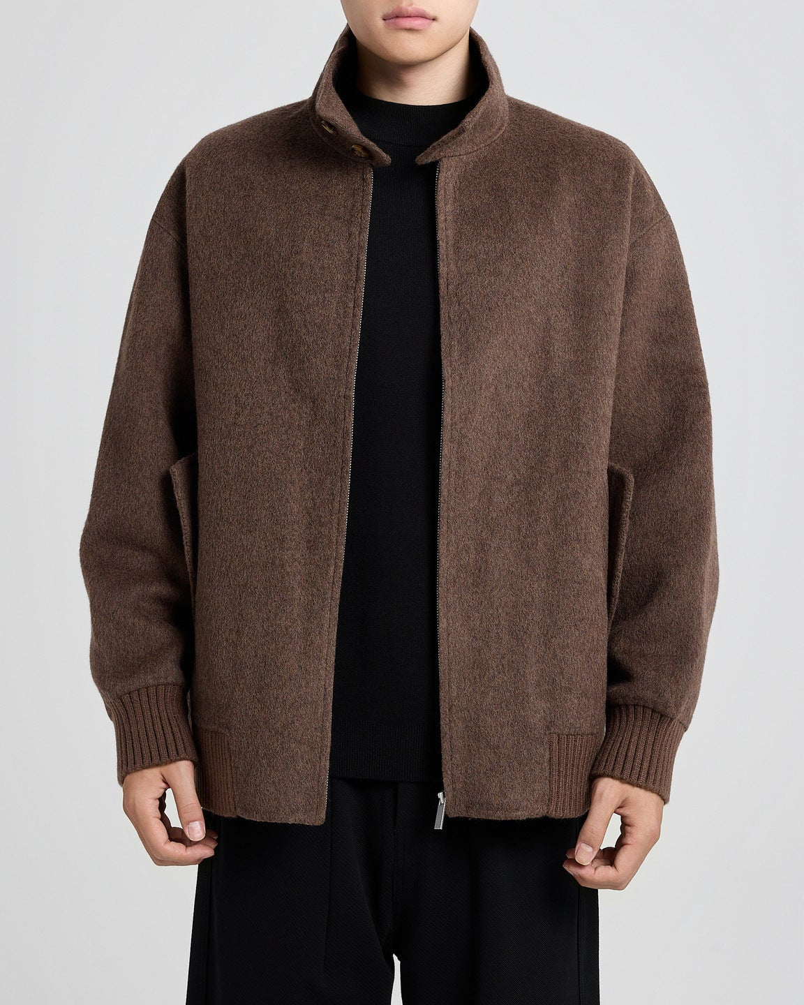 The Brantley Wool-Blend Harrington Jacket with Structured Stand Collar