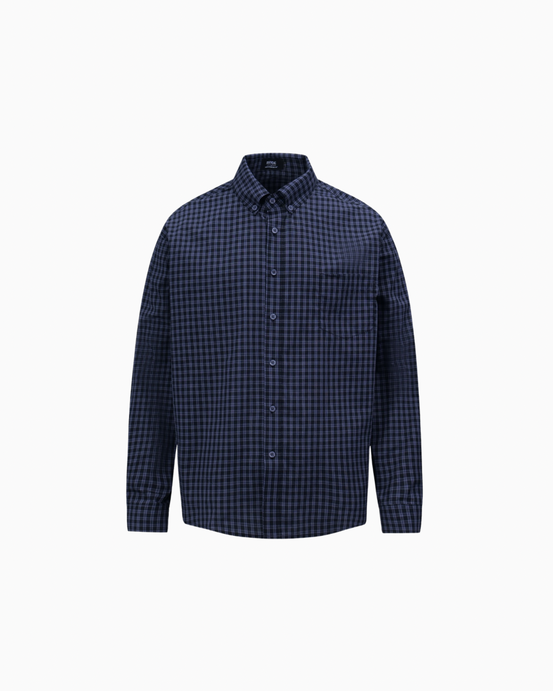 Navy Check Button‑Down Shirt