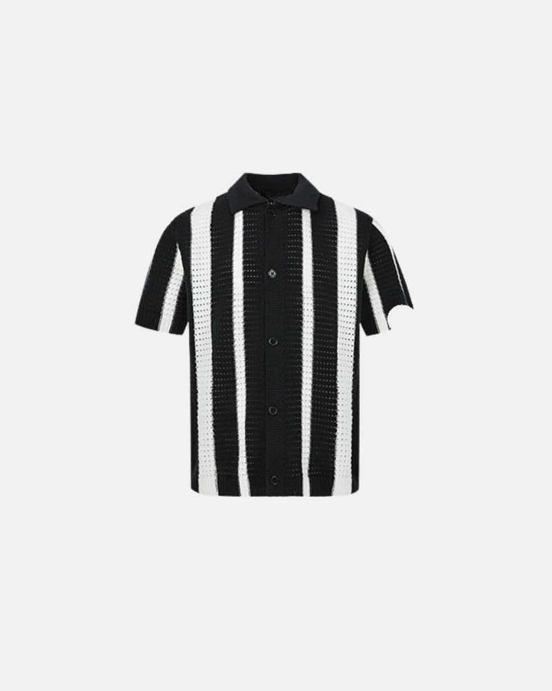 Striped Knit Button-Up Polo