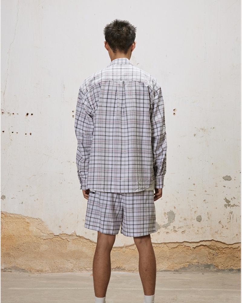 Oversized Plaid Shirt and Shorts Set
