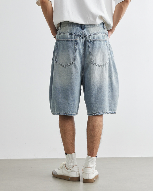 Light Wash 5-Pocket Denim Over the Knee Shorts