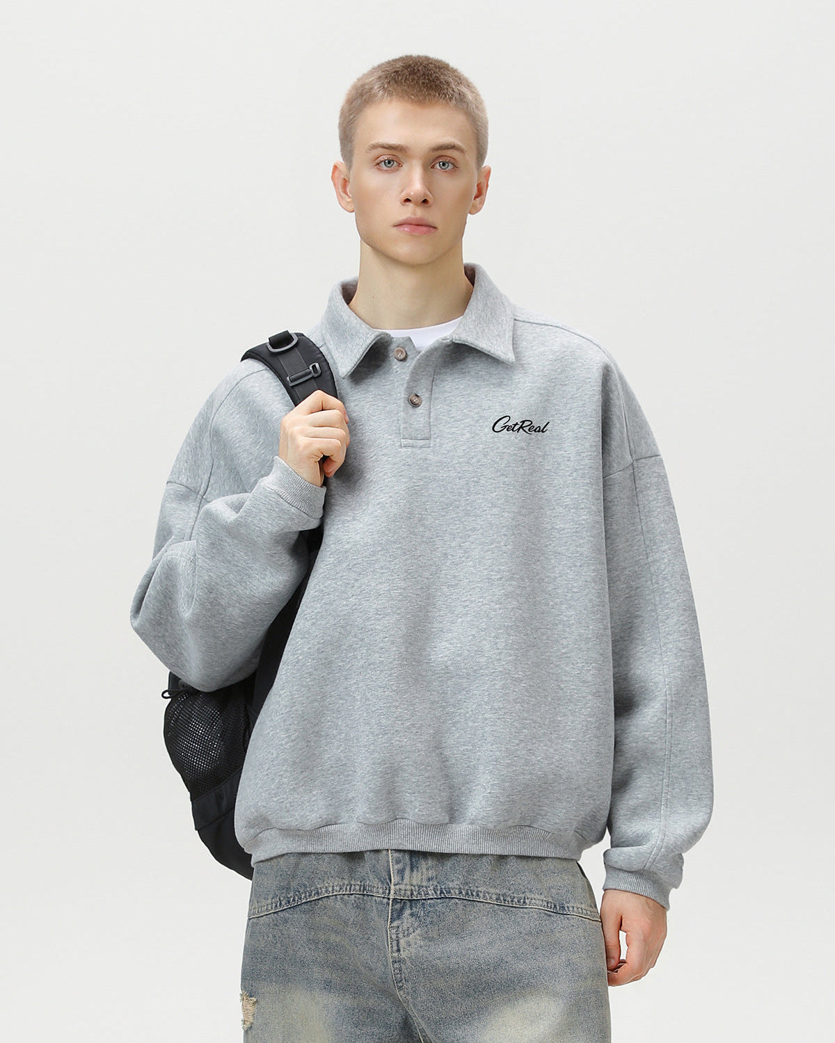 "Get Real" Oversized Embroidered Polo Sweater