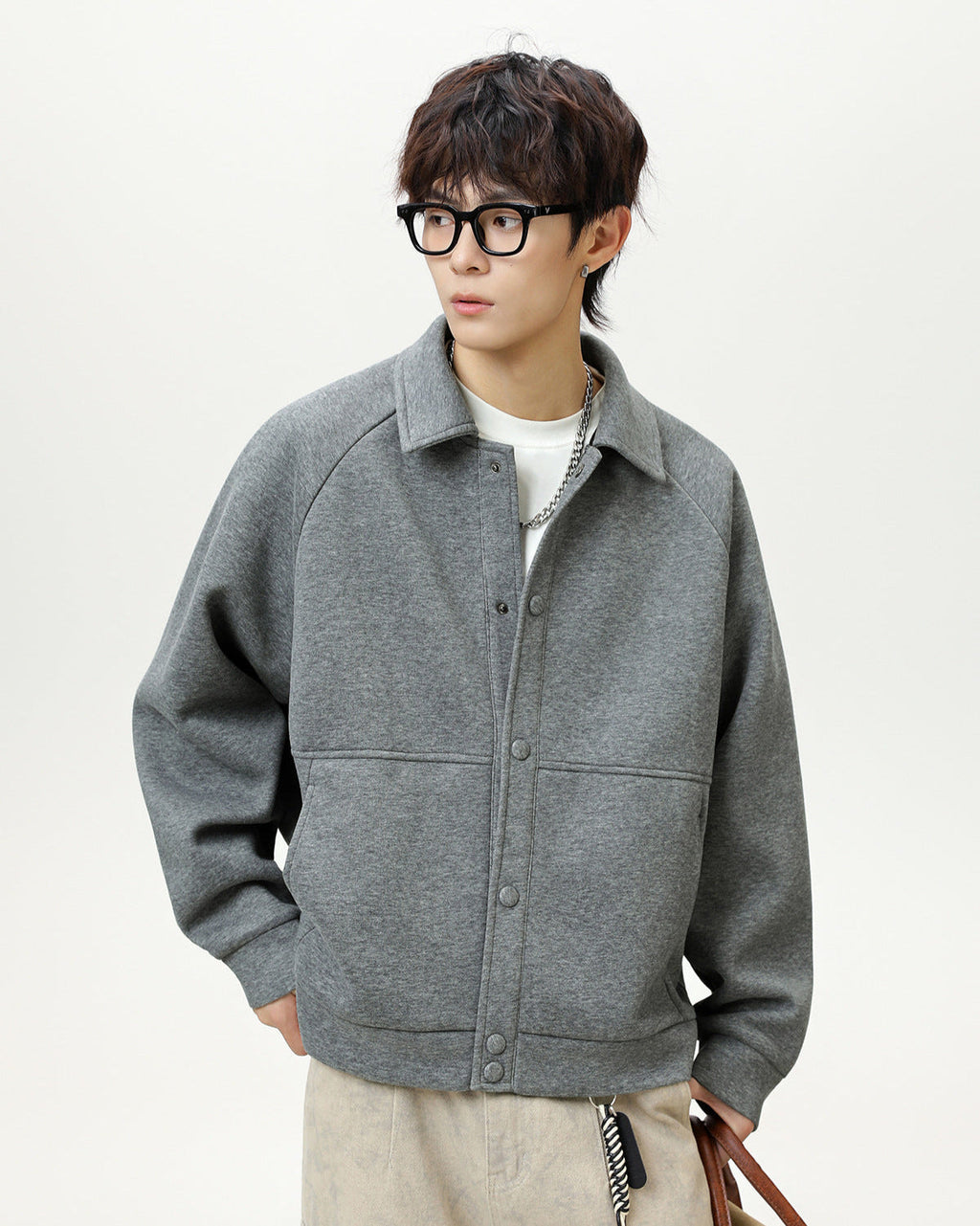 Raglan Wool Blend Short Coat – Textured Casual Oversized Fit