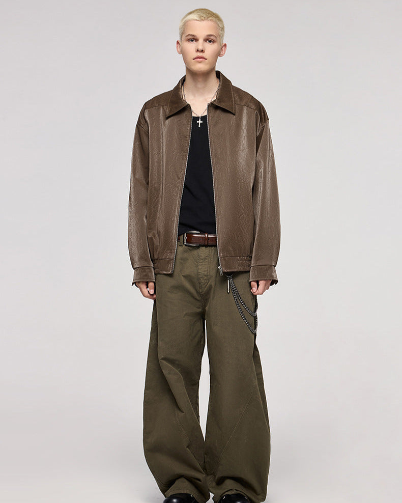 The Crinkle Effect Faux Leather Zip Jacket