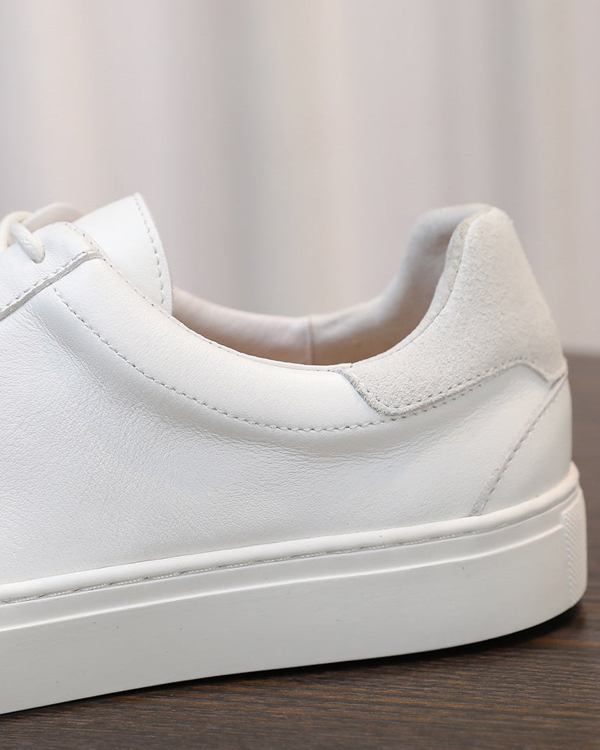 Leather & Suede Low-Top Sneakers with Contrast Sole