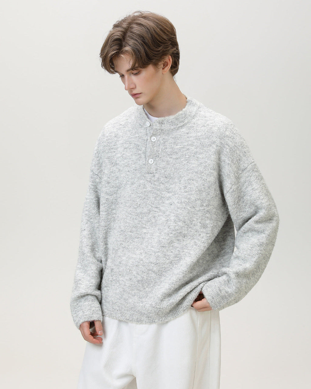 Brushed Henley Knit Sweater
