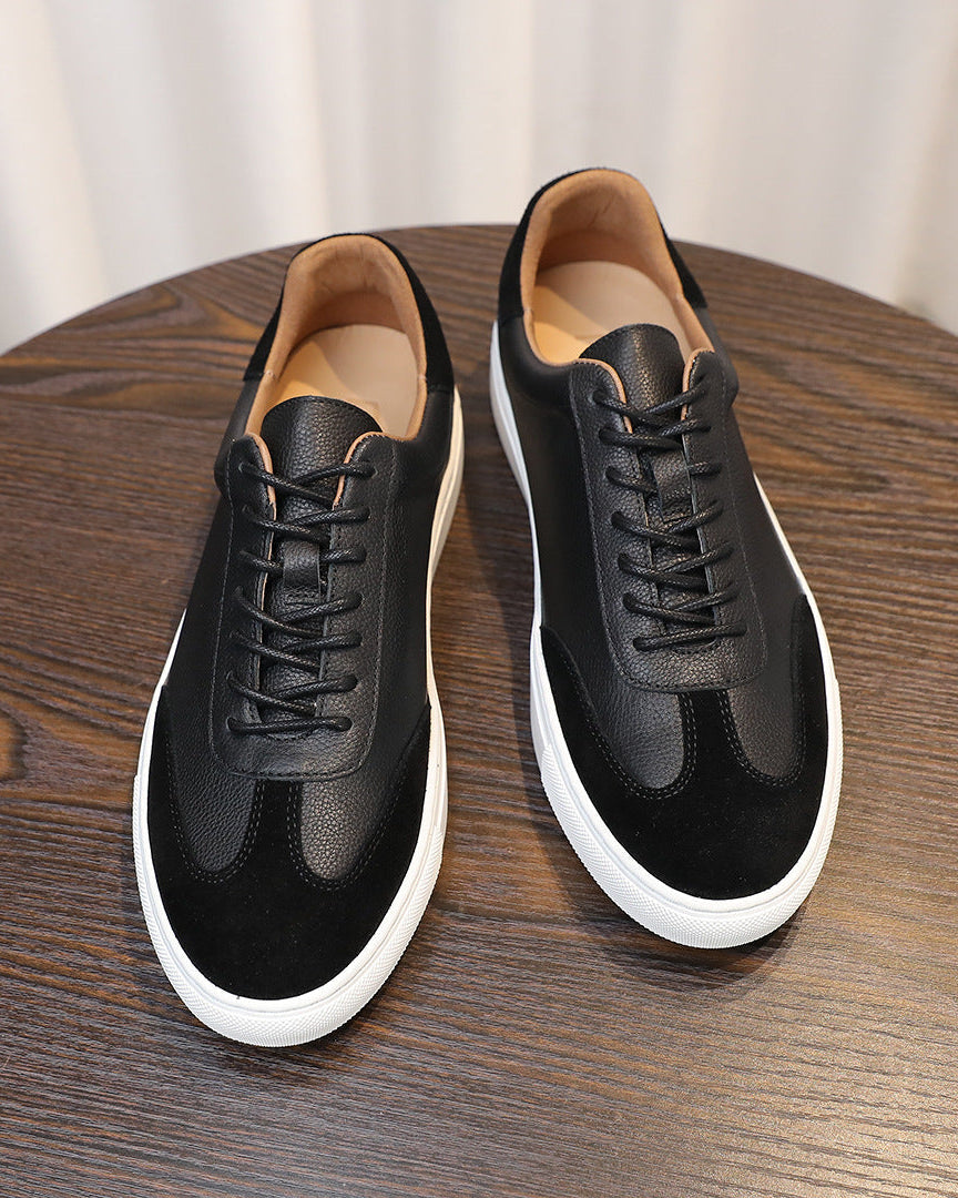 Leather & Suede Low-Top Sneakers with Contrast Sole
