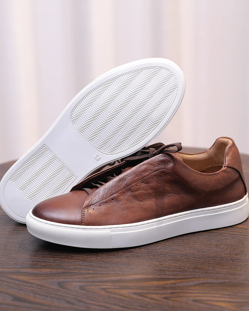 The Softey Leather Low Sneakers - Brown