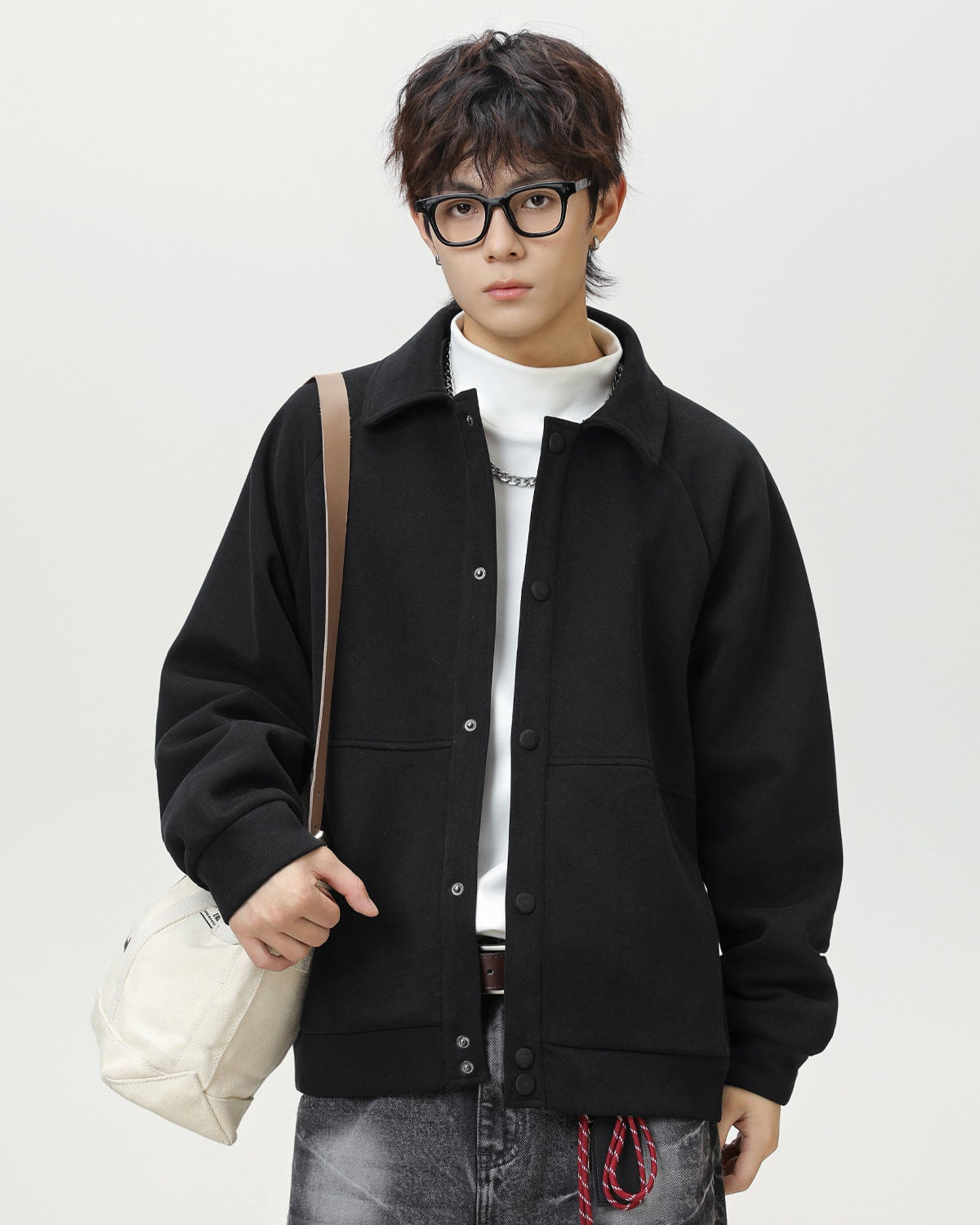 Raglan Wool Blend Short Coat – Textured Casual Oversized Fit