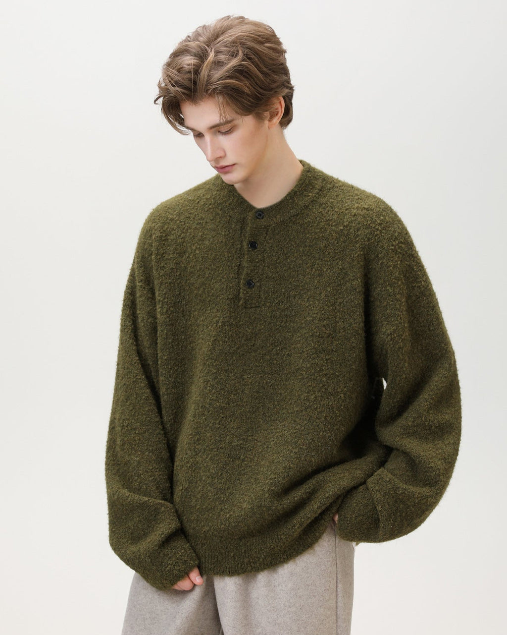 Brushed Henley Knit Sweater