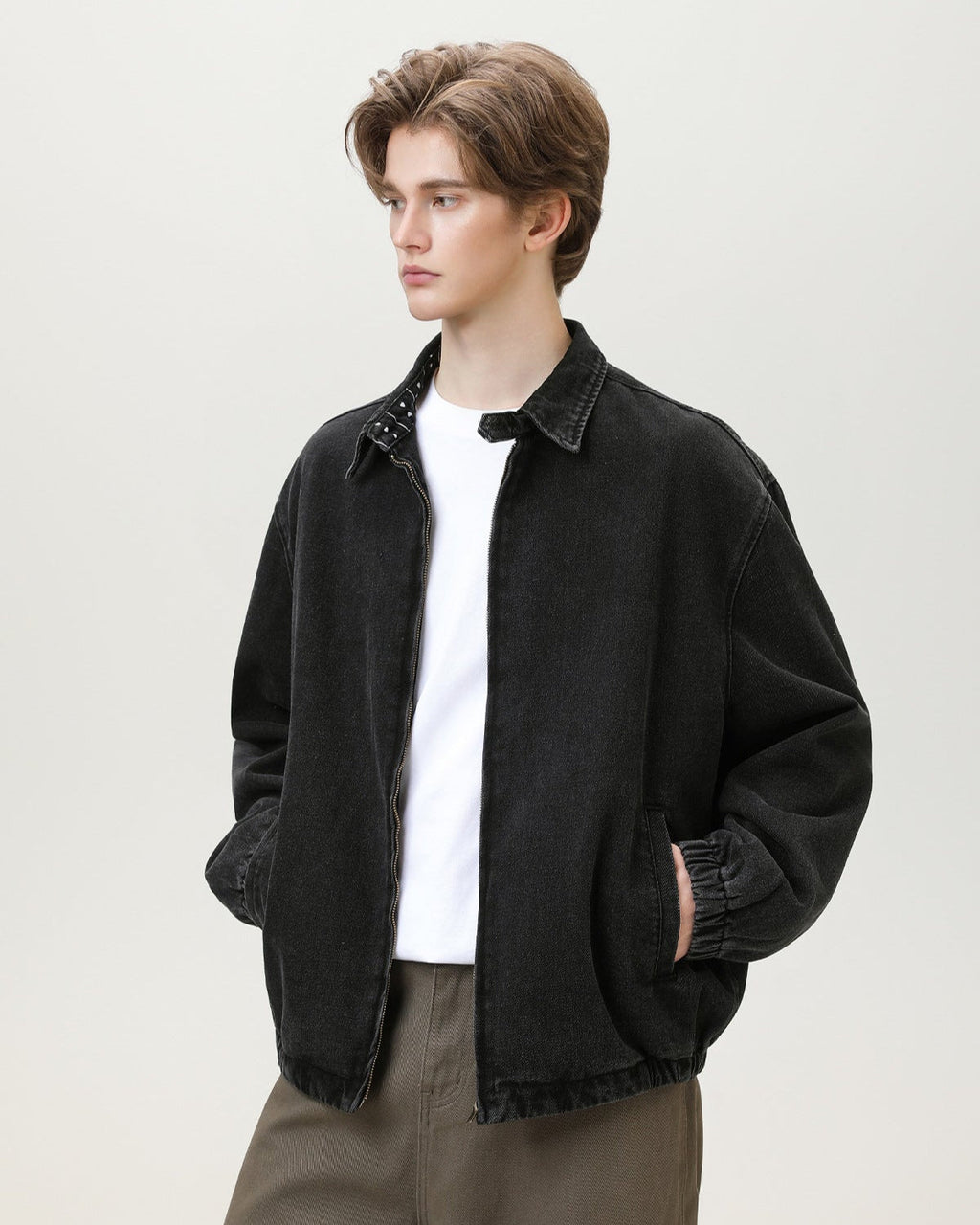 Oversized Black Denim Zip Jacket