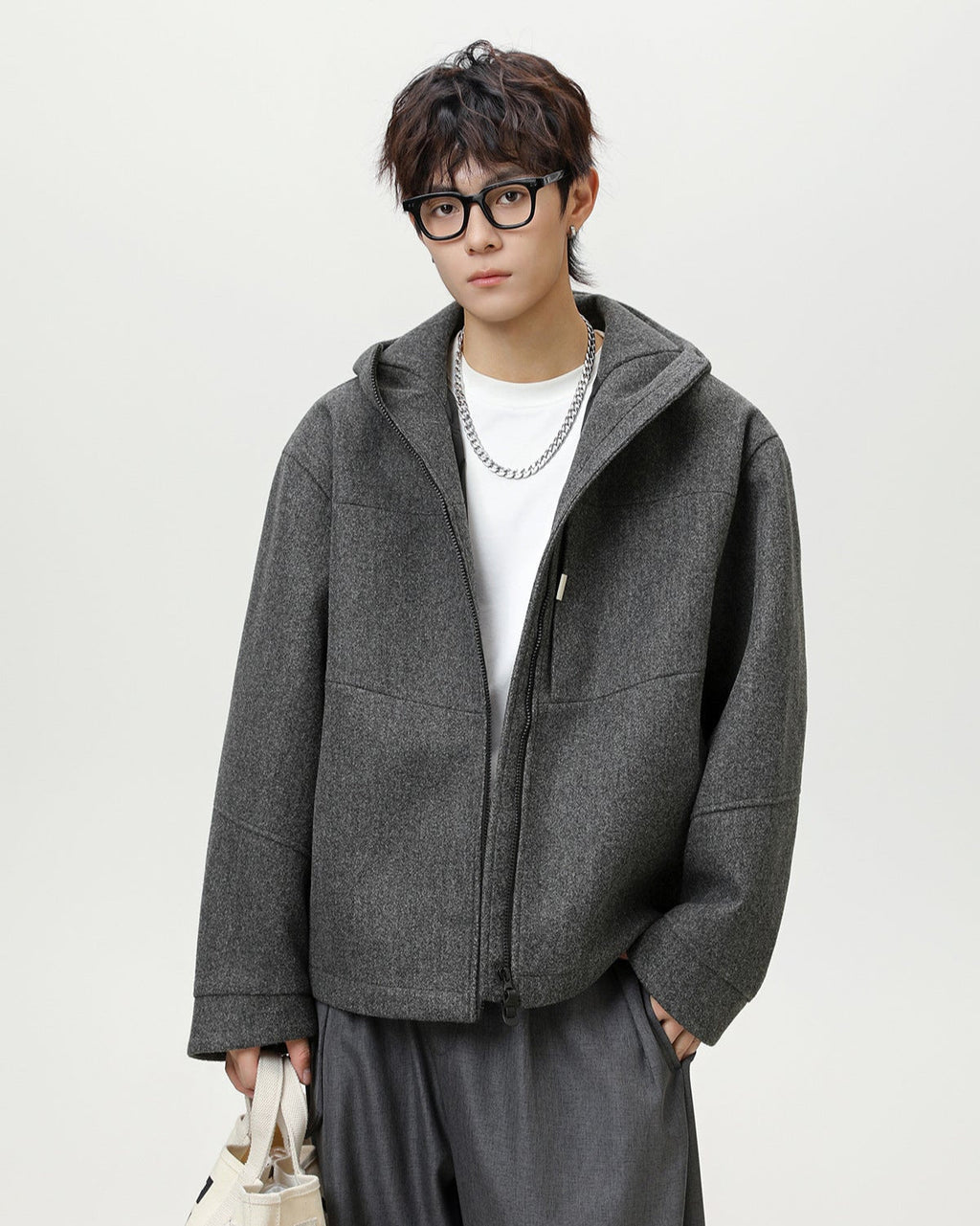 Split-Structure Textured Wool Blend Jacket