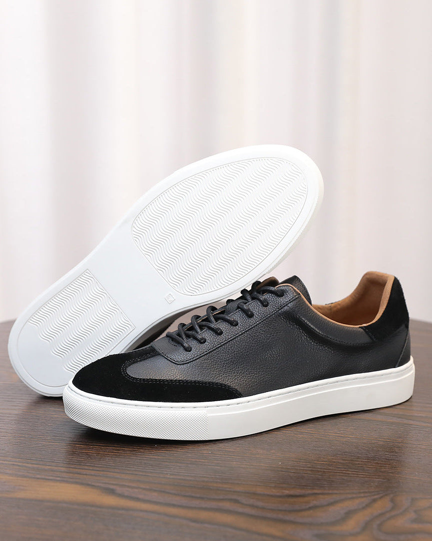 Leather & Suede Low-Top Sneakers with Contrast Sole