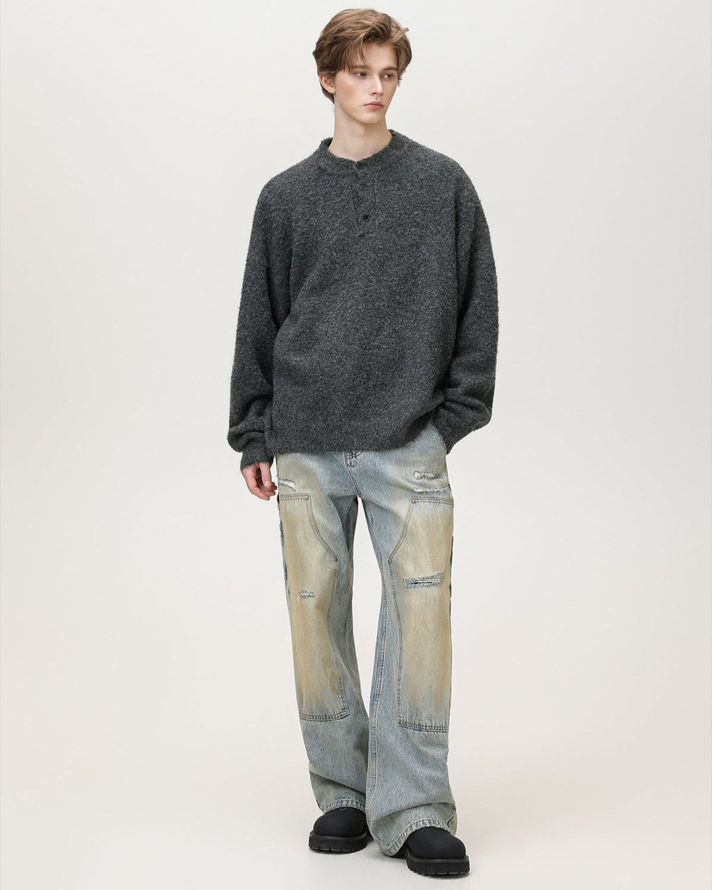 Brushed Henley Knit Sweater