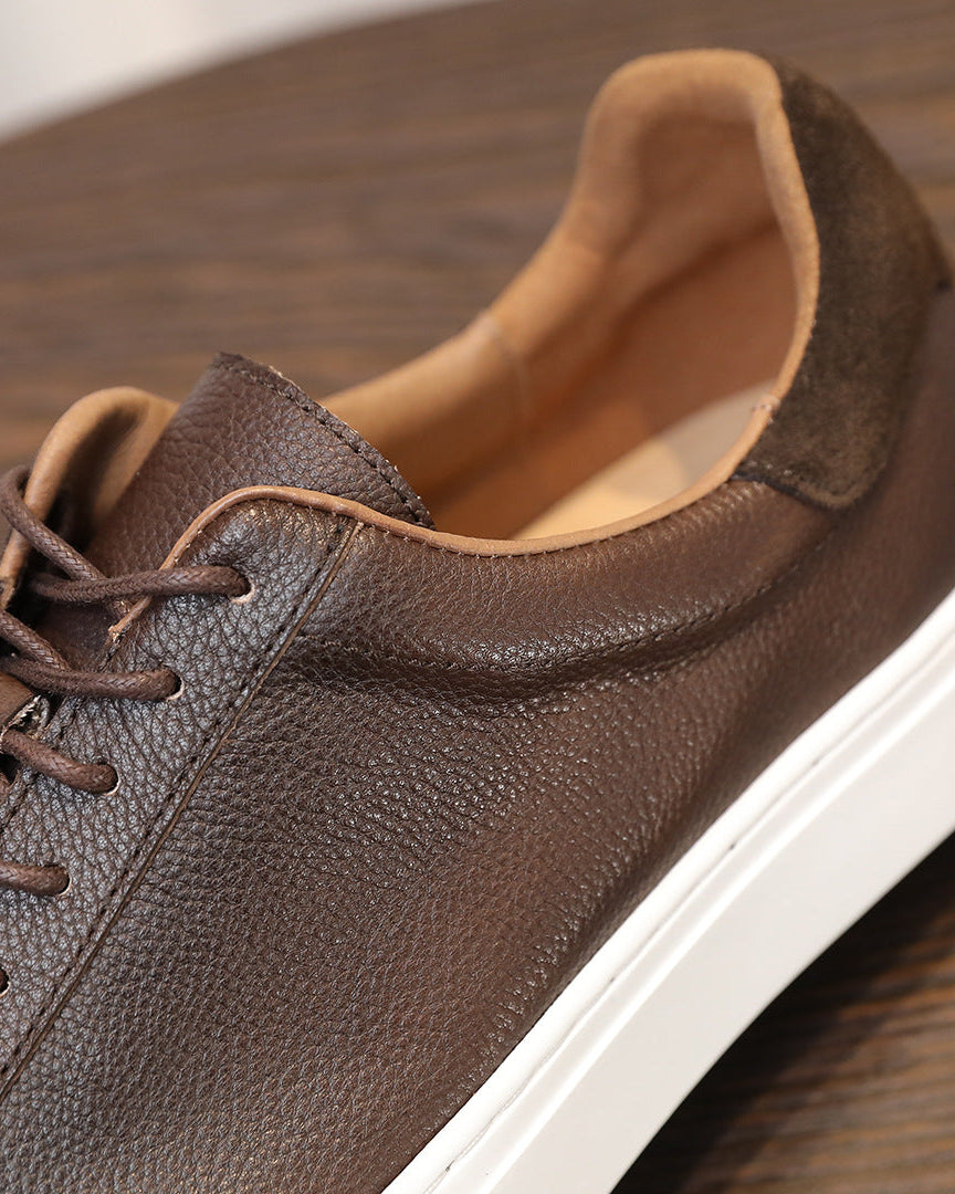 Leather & Suede Low-Top Sneakers with Contrast Sole