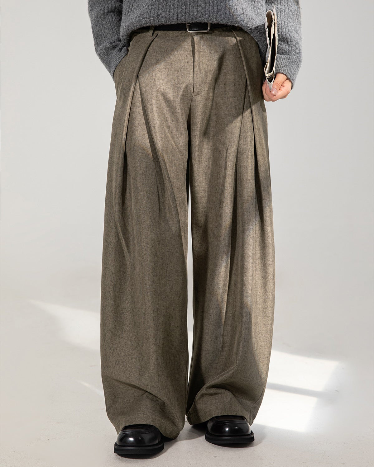 Wide-Leg Pleated Trousers