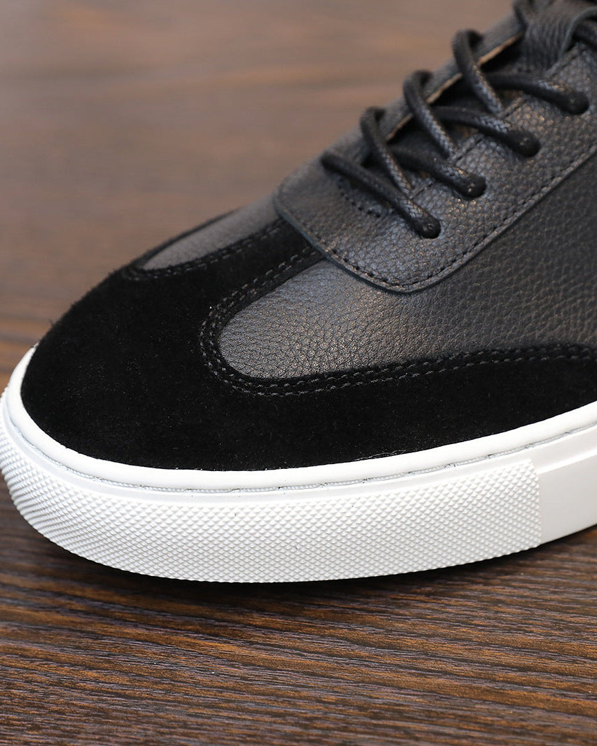 Leather & Suede Low-Top Sneakers with Contrast Sole