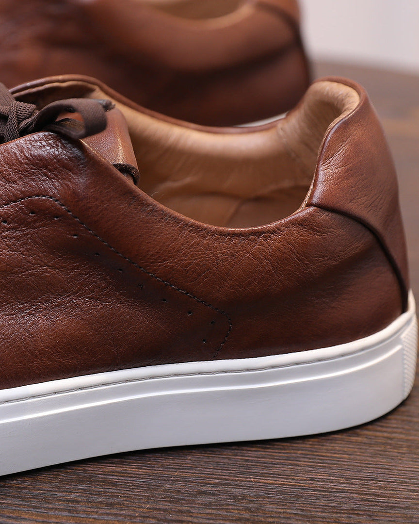 The Softey Leather Low Sneakers - Brown