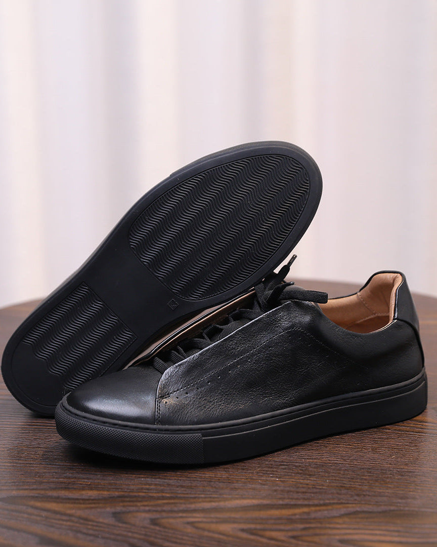 The Softey Leather Low Sneakers - Black