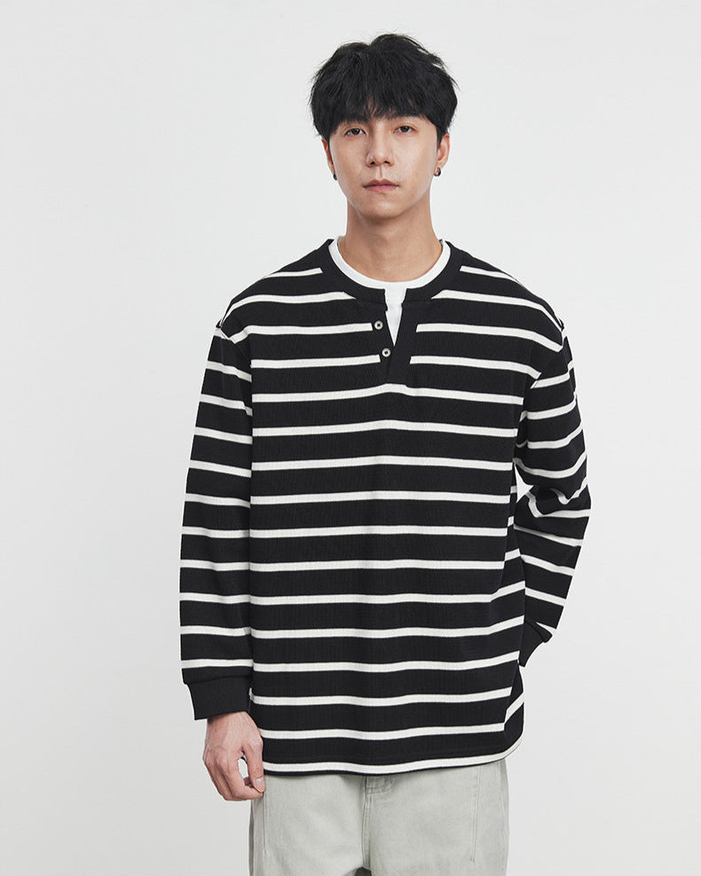 Jane Law Striped Henley Long Sleeve T-Shirt