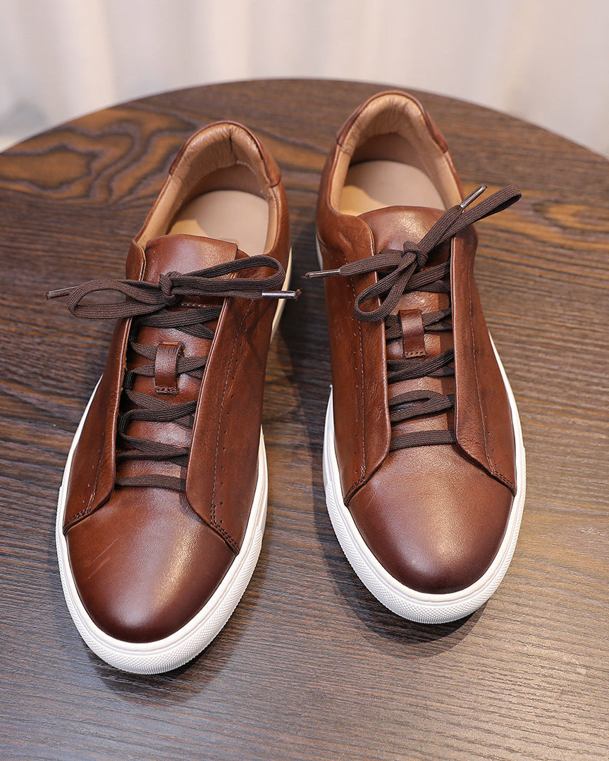 The Softey Leather Low Sneakers - Brown