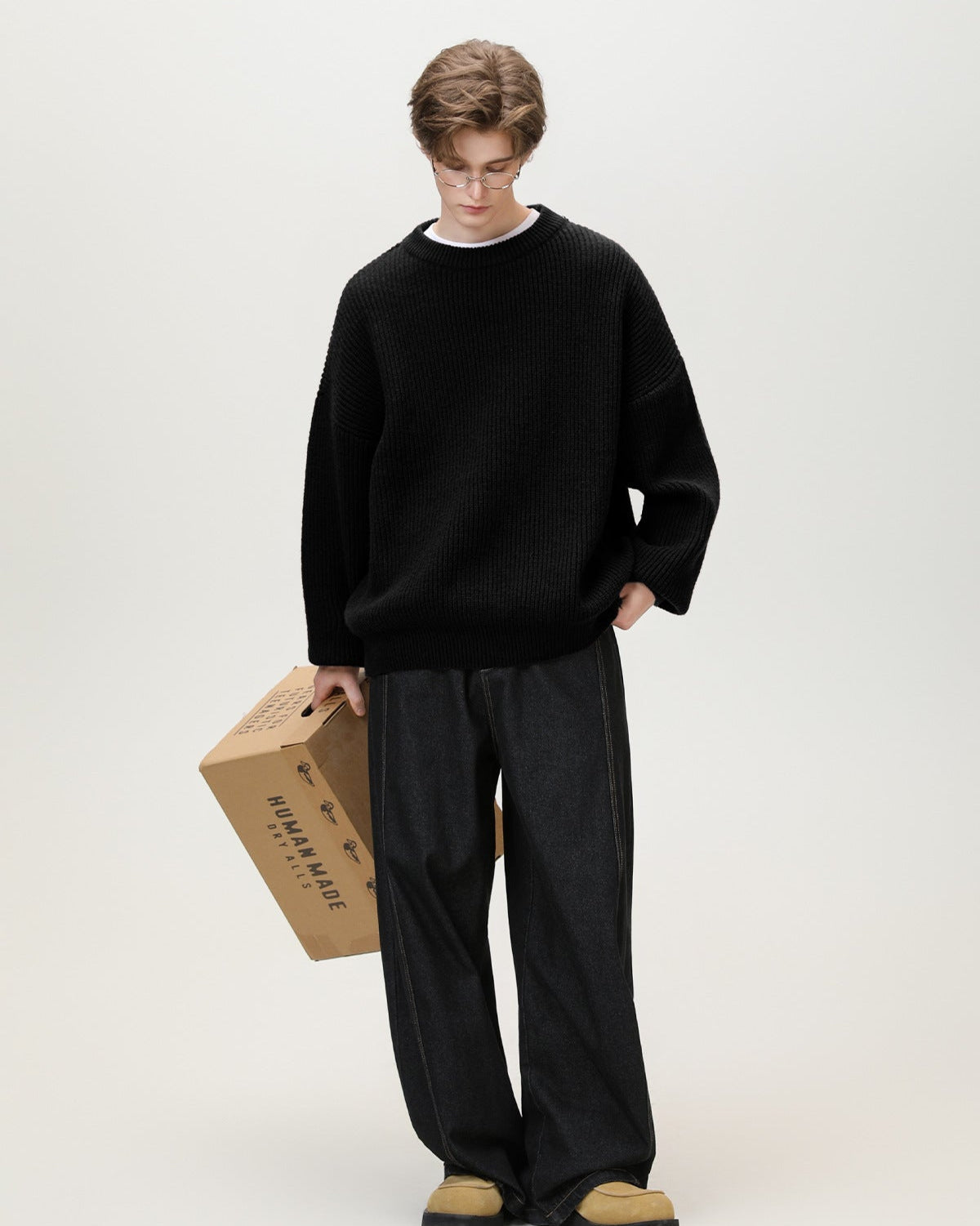 Sunday Scare Oversized Knit Relaxed Crewneck Sweater